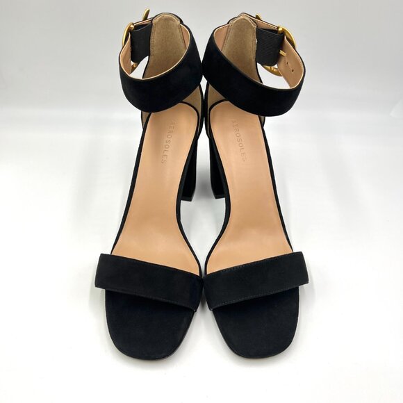 Aerosoles Womens Size 10 Landon Black Suede Leather Block Heels Sandals Shoes - Picture 2 of 13